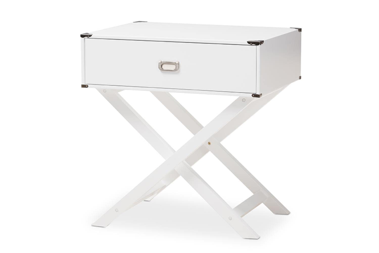 Baxton Studio Curtice Modern and Contemporary White 1-Drawer Wooden Bedside Table White//Contemporary/MDF/Hardwood/Pine Wood